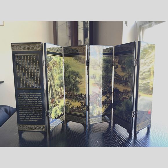 6 panel folding screen, Chinese Symphonic Picture Riverside Scene - Picture 3 of 15